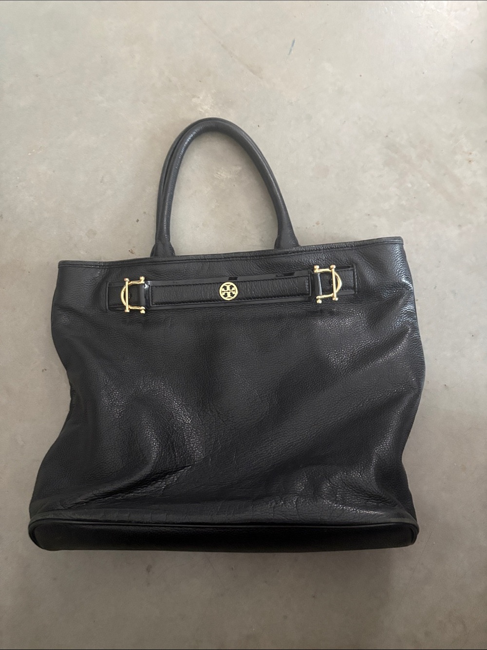 Tory Burch Black Pebbled Leather Amanda Tote, Gold Hardware, Large Shoulder Bag